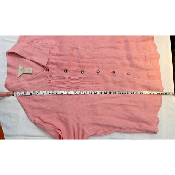 J Jill Women Pink Tie Back Long Sleeve Linen Tunic Top Sz XL MOP Buttons Collar - Picture 4 of 10